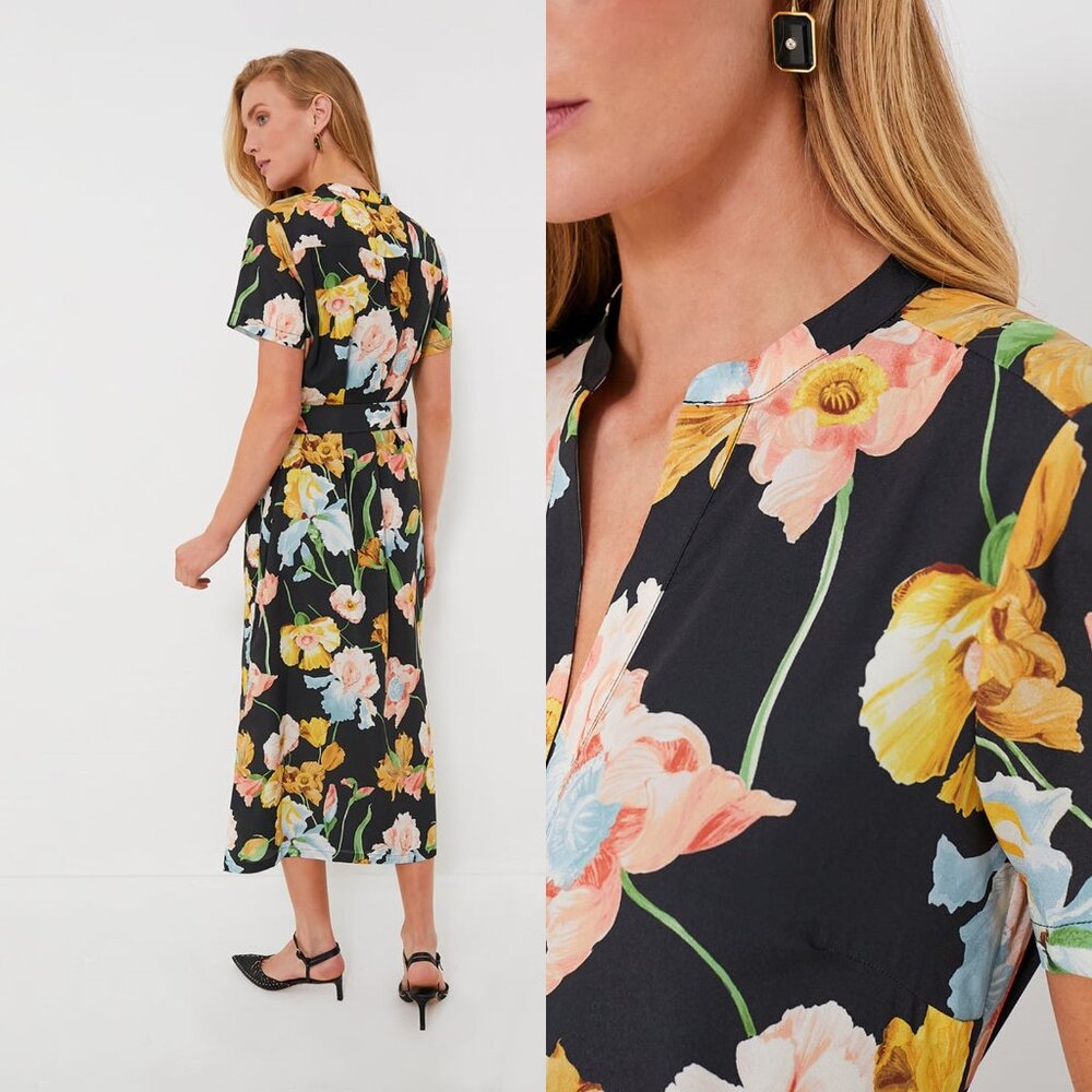 Tuckernuck NEW Black Moonlit Iris Camille Belted Short Sleeve Maxi Dress Size M - Picture 3 of 11